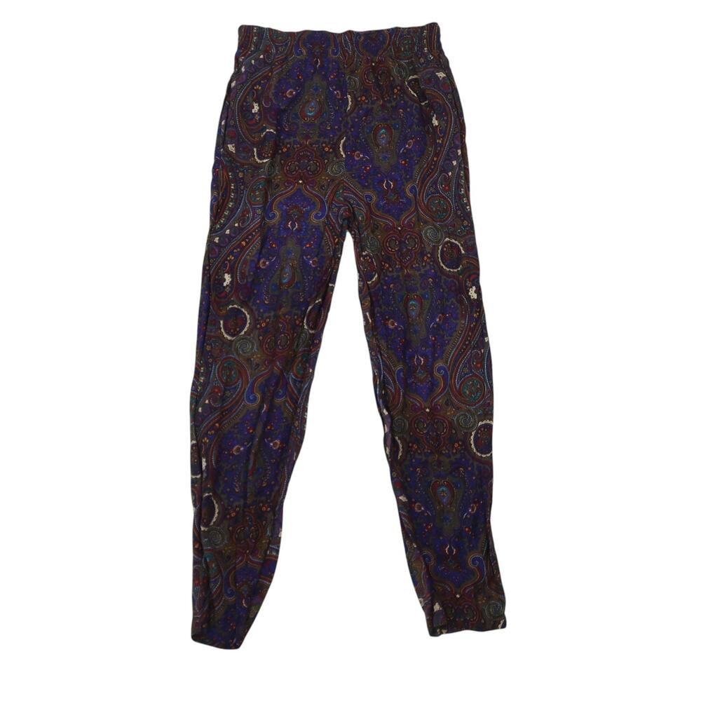 Vintage 90s M.L. Sport Plum Purple Paisley Print High Rise Tapered Pants S